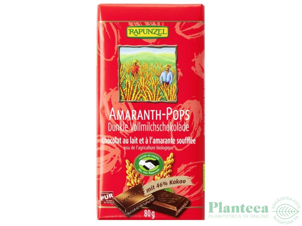 Ciocolata lapte integral cu amarant eco 80g - RAPUNZEL