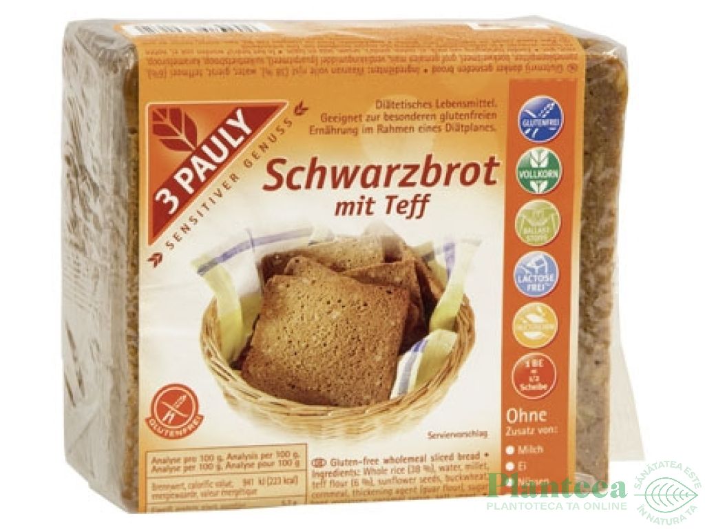 Paine neagra fara gluten cu teff 500g - 3 PAULY