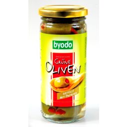 Masline verzi umplute ardei saramura 230g - BYODO