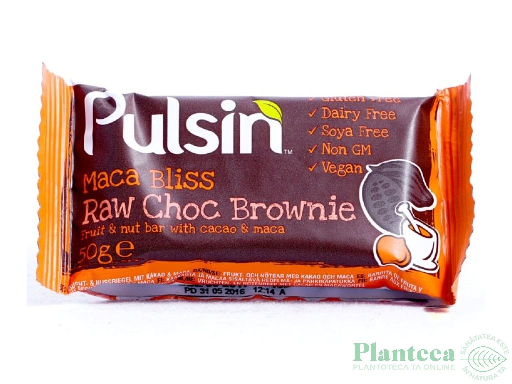 Baton ciocolata neagra caju maca 50g - PULSIN