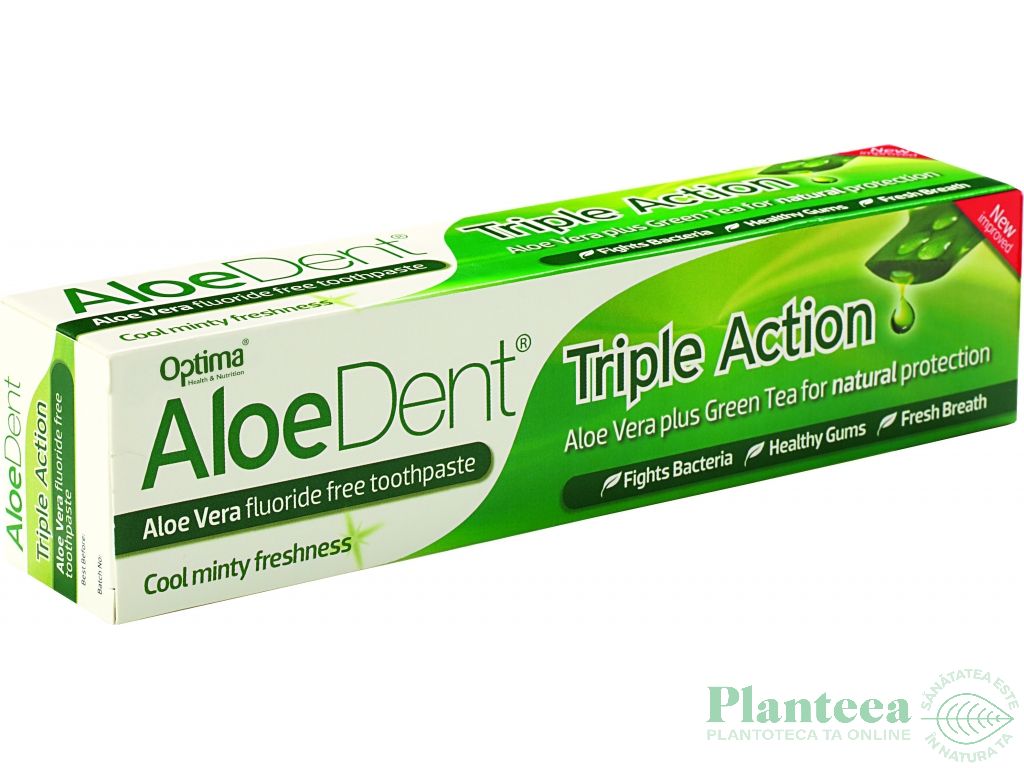 Pasta dinti tripla actiune aloe vera fara fluor AloeDent 100ml - OPTIMA HEALTH