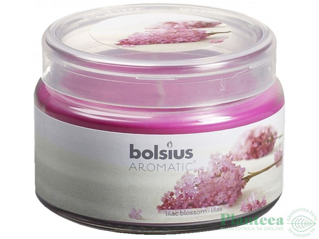 Lumanare parfumata pahar cu capac 26h liliac 370g - BOLSIUS