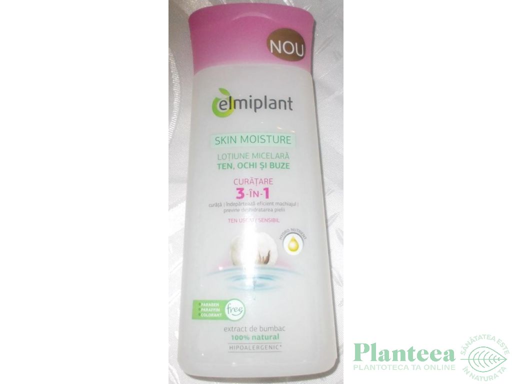Lotiune micelara 3in1 ten uscat/sensibil SkinMoisture 200ml - ELMIPLANT
