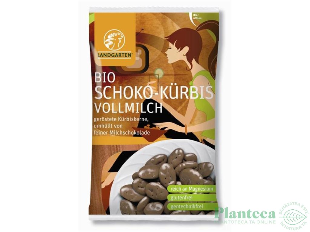 Boabe seminte dovleac invelite ciocolata lapte eco 55g - LANDGARTEN