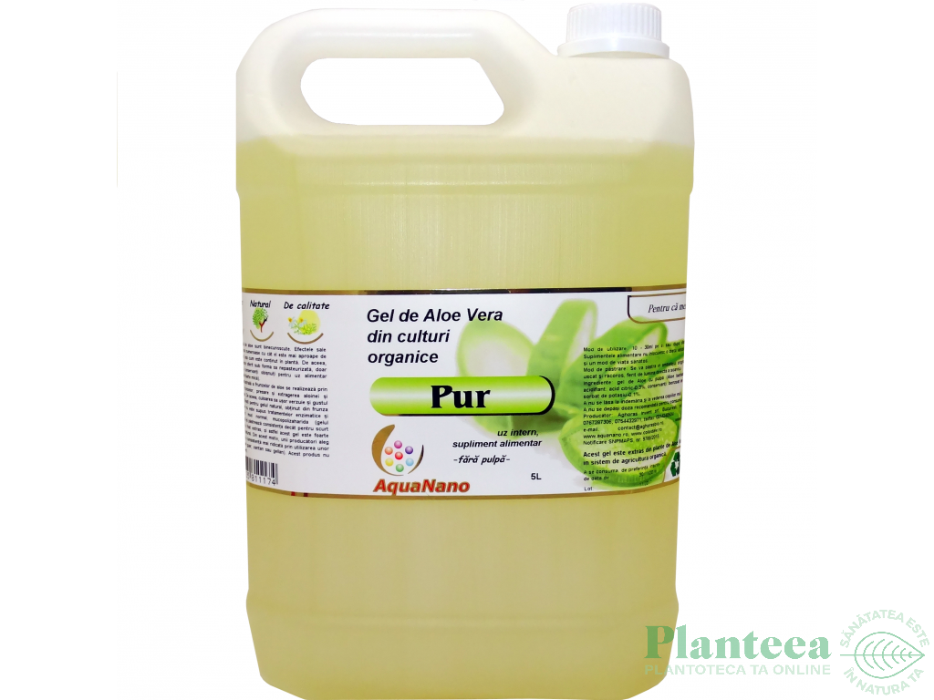 Suc gel aloe vera organica fara pulpa AloePur plastic 5L - AQUA NANO