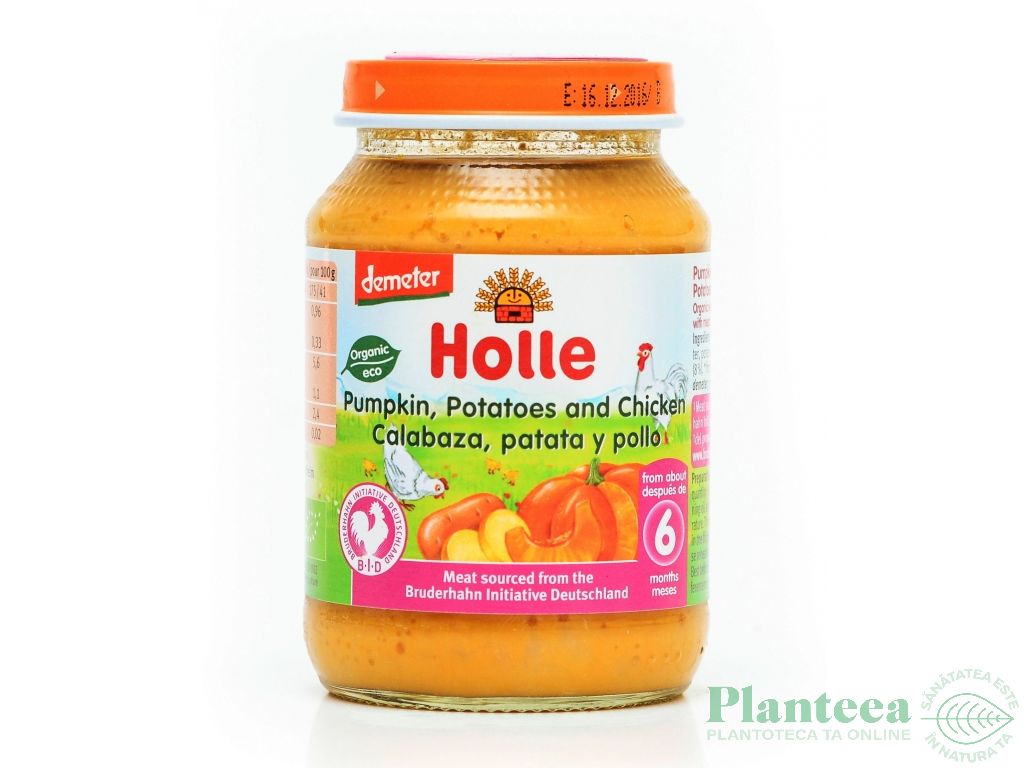 Piure dovleac cartofi pui bebe +6luni eco 190g - HOLLE