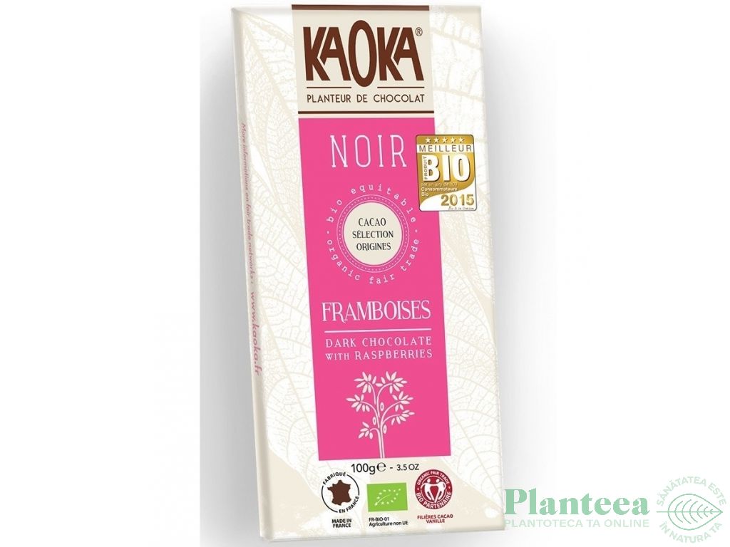 Ciocolata neagra 55% zmeura eco 100g - KAOKA