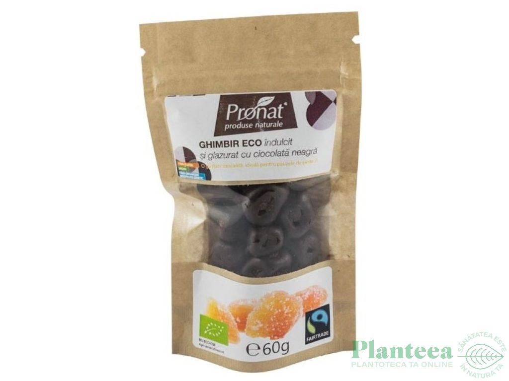 Boabe ghimbir indulcit invelite ciocolata neagra eco 60g - PRONAT