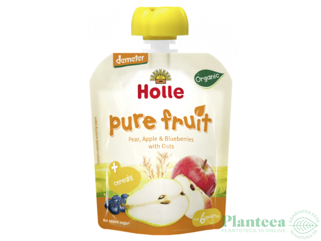 Piure ovaz pere mere coacaze bebe +6luni eco 90g - HOLLE