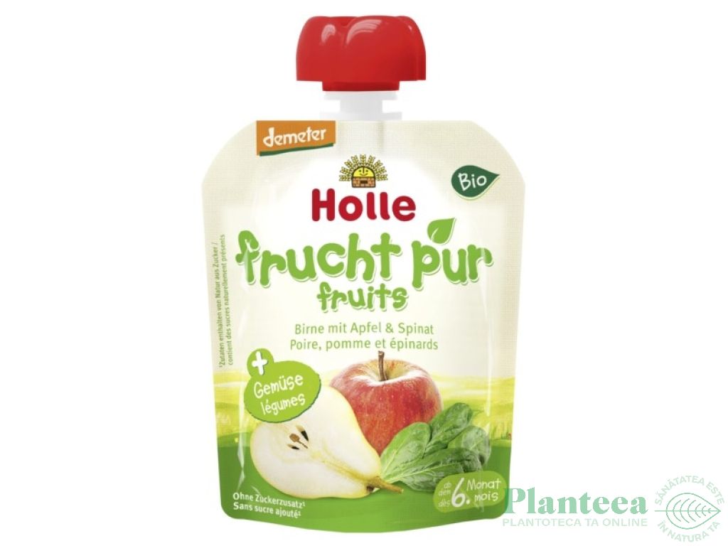 Piure pere mere spanac bebe +6luni eco 90g - HOLLE