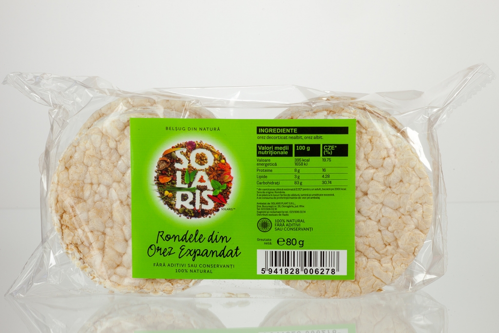 Rondele expandate orez fara sare 80g - SOLARIS